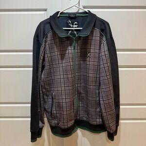 Marc Ecko Plaid Track‎ Jacket Full Zip Skull Logo Patch Men's XL